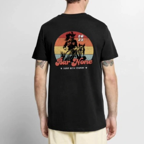 T-shirt nera Bar None con grafica western Learn with Johnny