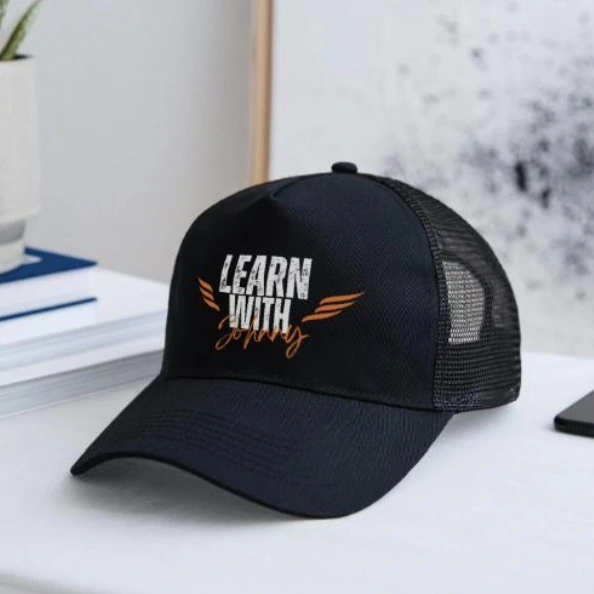 Cappellino nero con logo Learn with Johnny